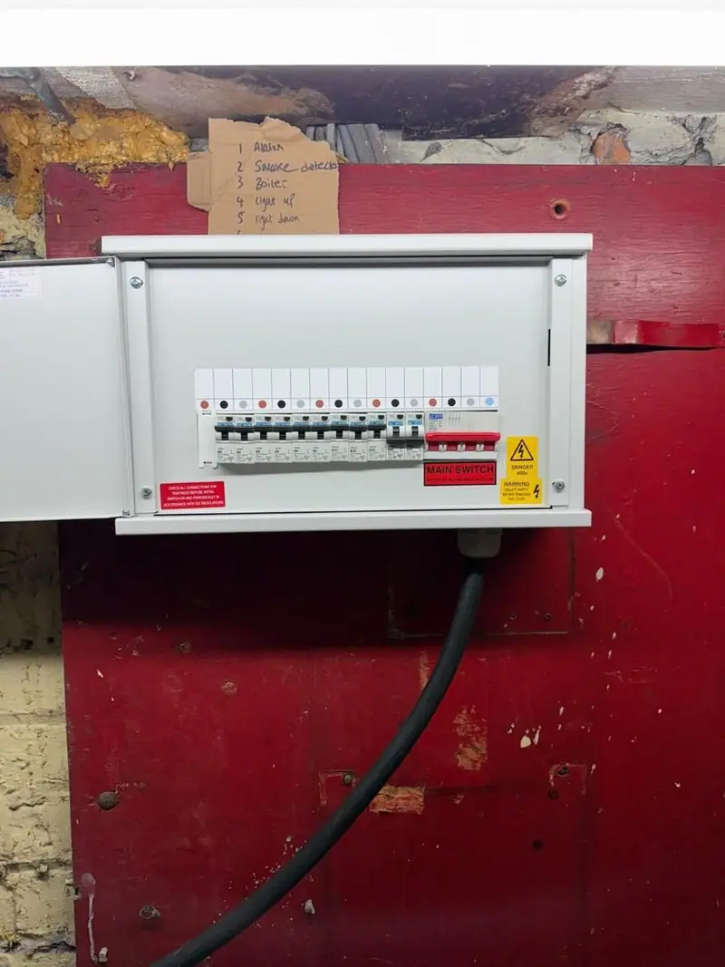 Finished, labelled supply board for a fire alarm panel