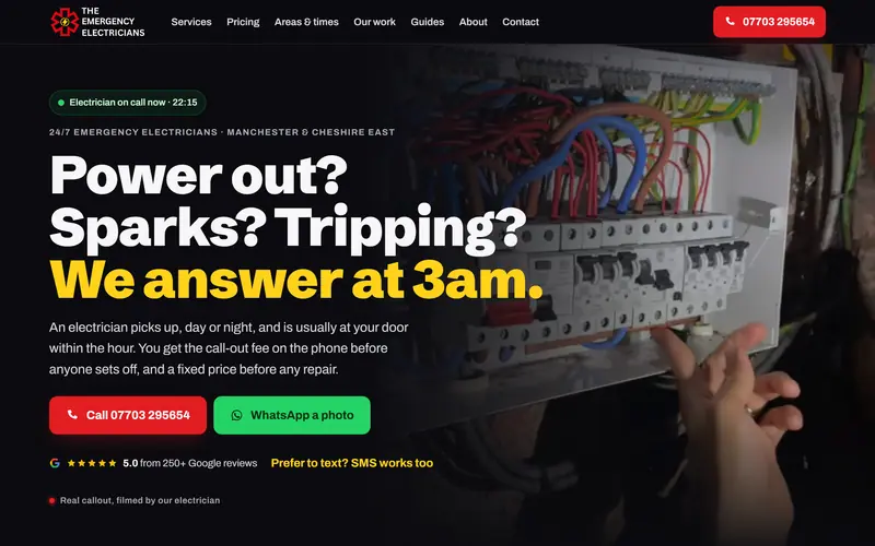 The Emergency Electricians website homepage